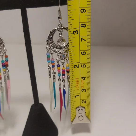 Boho Tassel Earrings Beaded Royal Feather Fringe Hook Fashion Jewelry Native - Picture 8 of 8